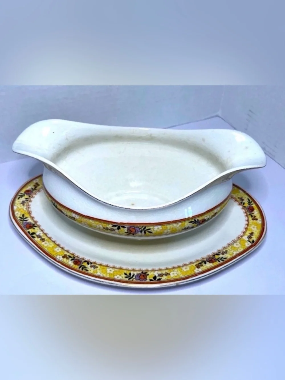 Vintage Johnson Brothers Montrose Gravy Boat Attached Underplate